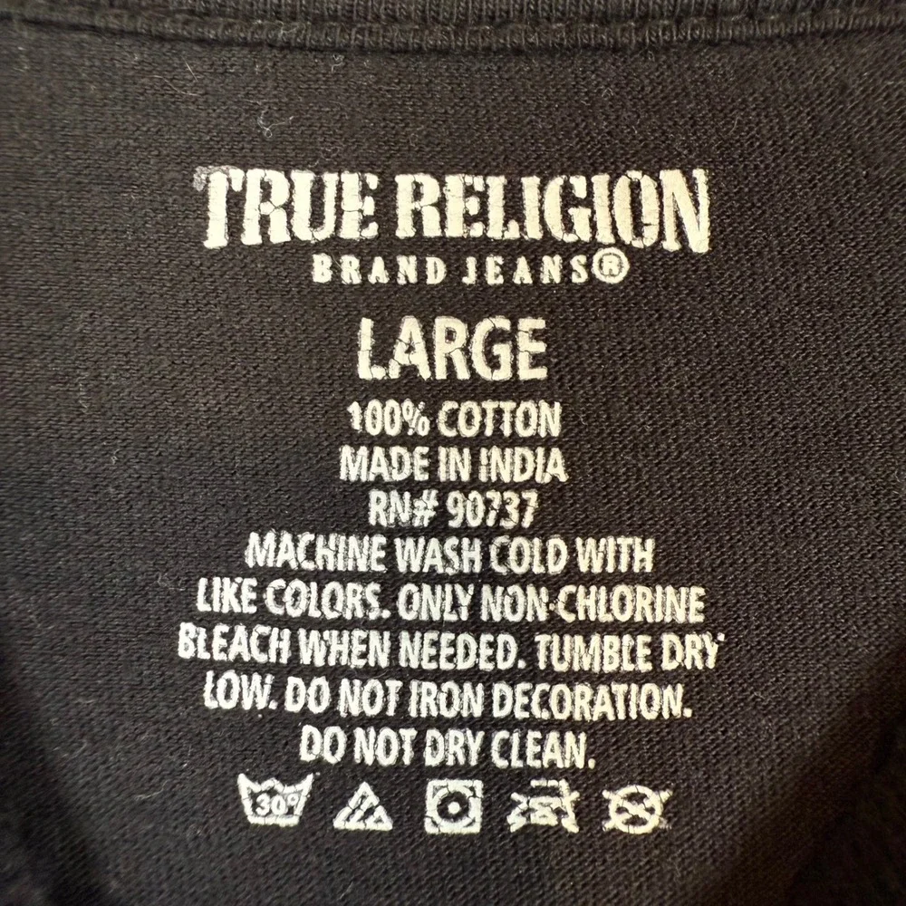 True‎ Religion Mens Large Black Gold Logo T Shirt Cotton Crew Neck Casual